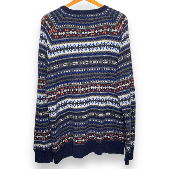 American Eagle men's blue fairisle pattern angora rabbit hair knit sweater SZ XL - Picture 2 of 11